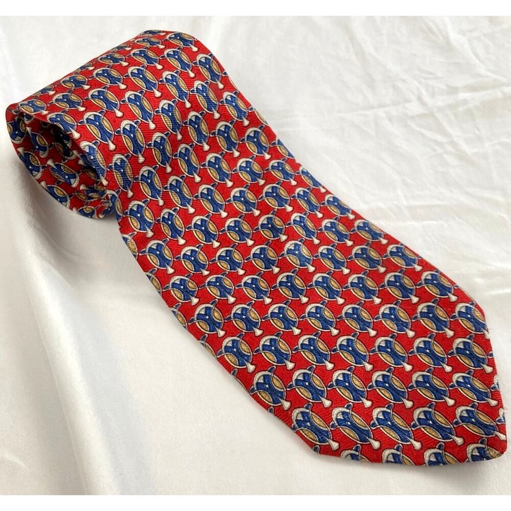 Vintage Countess Mara Short Red Silk Medallion Art Deco Print Wide Tie Designer